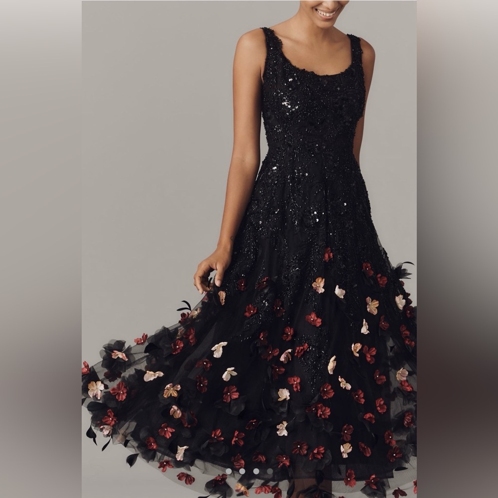 MAC DUGGAL Sleeveless Beaded Midi Dress With 3D Flowers NEW SIZE 4 - Picture 4 of 9